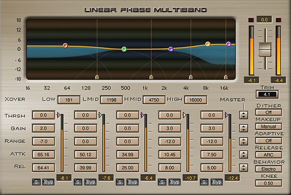 Waves Linear Phase Multiband Compressor plugin interface