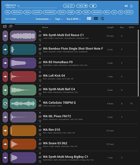 Waves Cosmos Sample Finder plugin interface